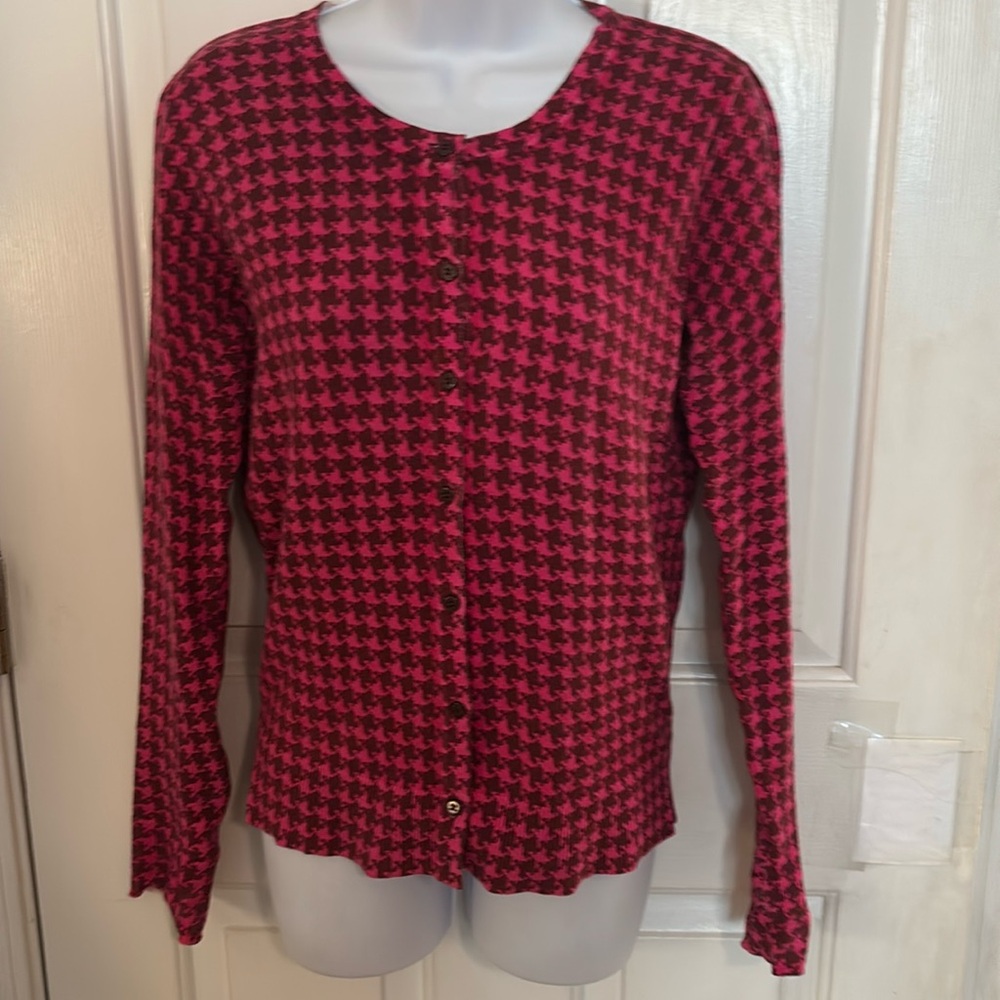 Pink houndstooth cardigan button up